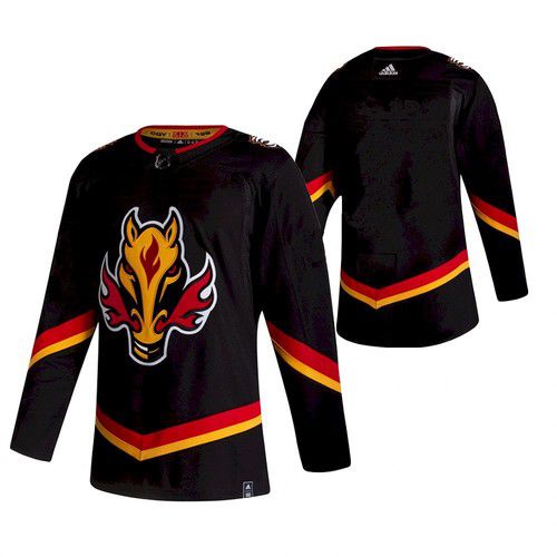 Cheap Men Calgary Flames Blank Black NHL 2021 Reverse Retro jersey